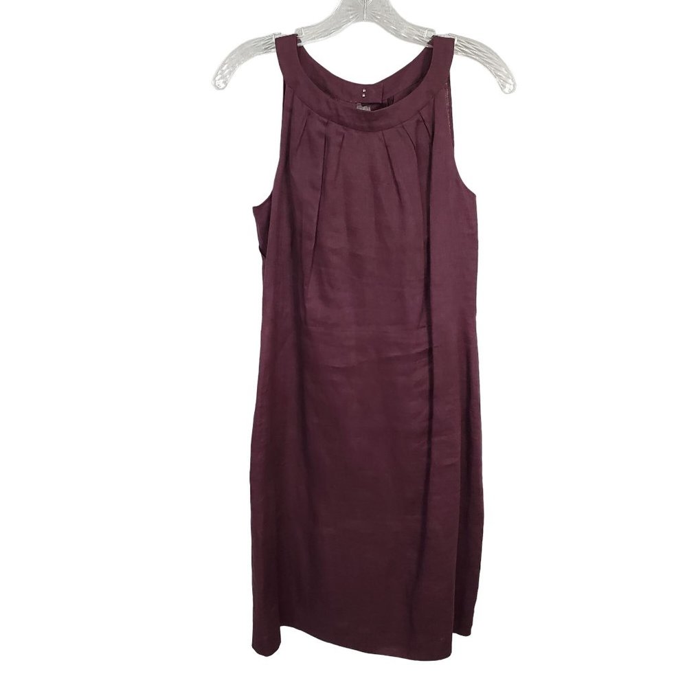 Ann Taylor Loft Size 8 Dress Linen Layered Sleeveless Lined Sheath Knee Purple - Picture 2 of 8